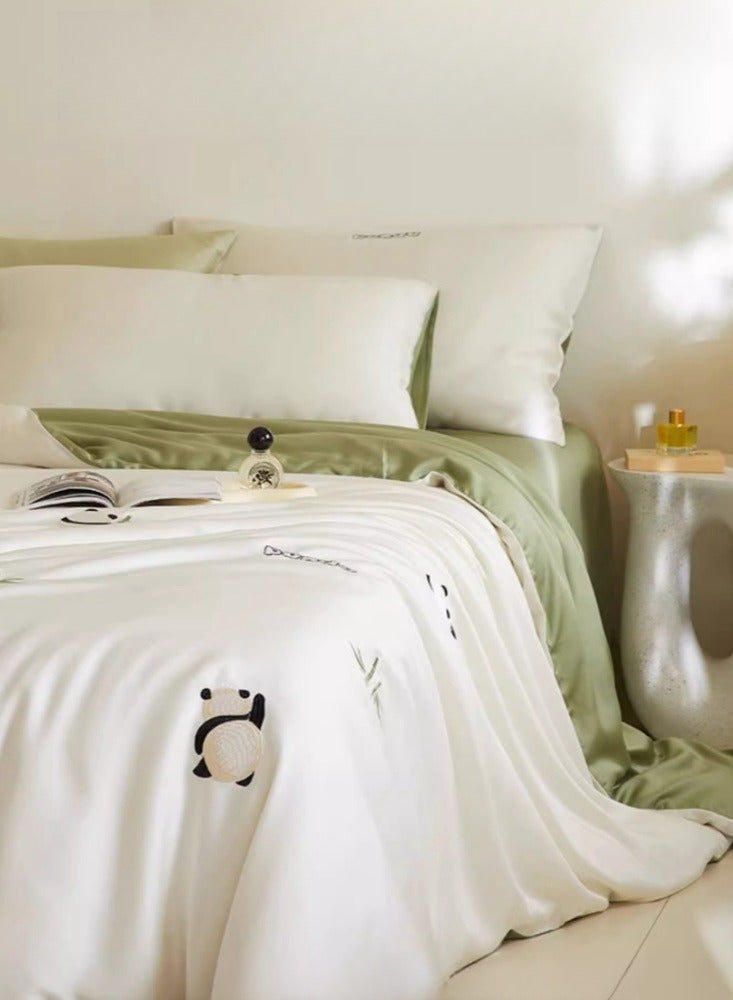 High end 60S Pro Lanjing Tencel Cartoon Embroidery Four piece Set Summer Ice Silk  Sleeping Bed Sheet Quilt Cover Bedding Suitable for 1.5m/1.8m Bed Sheet Four Piece Set - Image 5